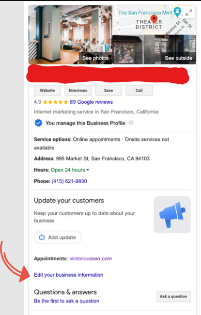 business address on Google